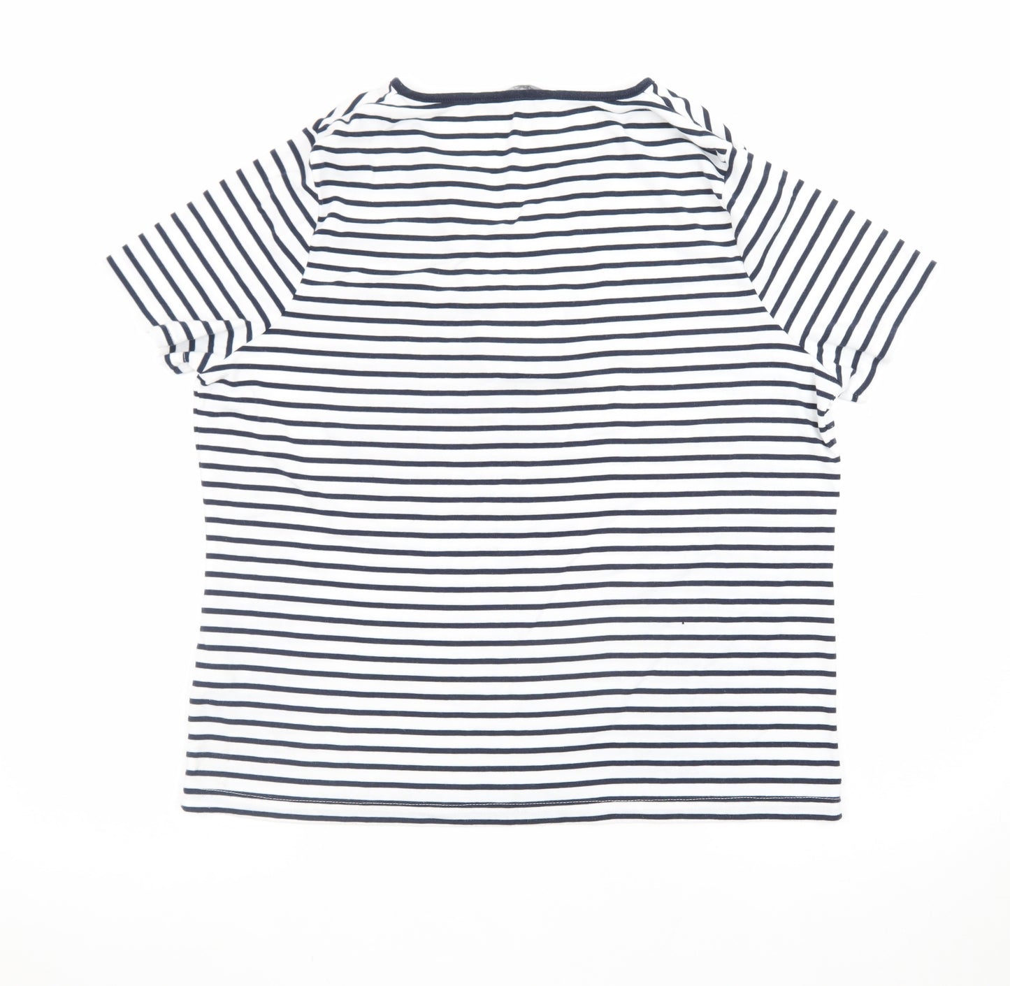BM Casual Women's Blue Striped Short Sleeve V-Neck T-Shirt L