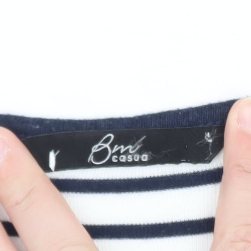 BM Casual Women's Blue Striped Short Sleeve V-Neck T-Shirt L