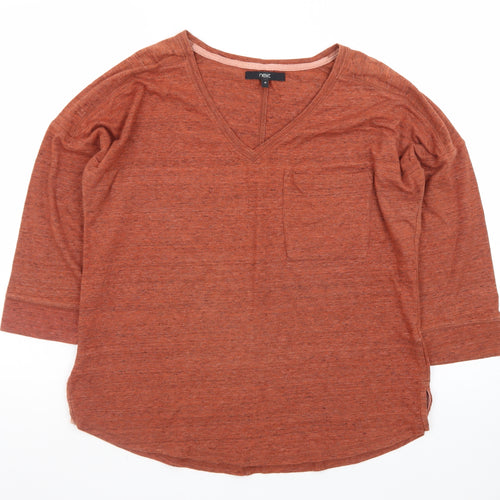 Next Women Brown V-Neck 3/4 Sleeve Cotton Blend Jersey T-Shirt Size 14