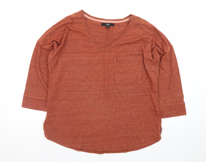 Next Women Brown V-Neck 3/4 Sleeve Cotton Blend Jersey T-Shirt Size 14