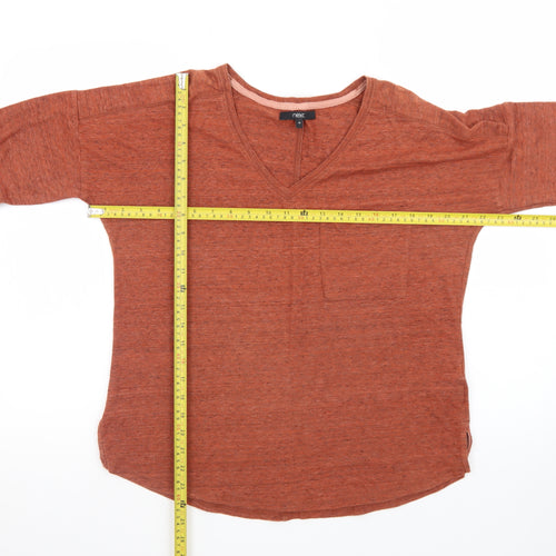 Next Women Brown V-Neck 3/4 Sleeve Cotton Blend Jersey T-Shirt Size 14
