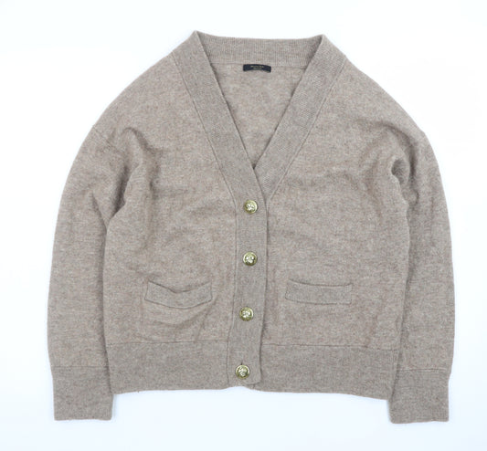 Massimo Dutti Women Beige Wool Cashmere V-Neck Cardigan M UK 12