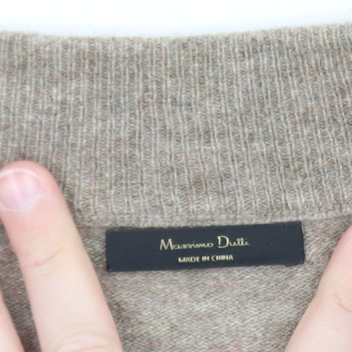Massimo Dutti Women Beige Wool Cashmere V-Neck Cardigan M UK 12