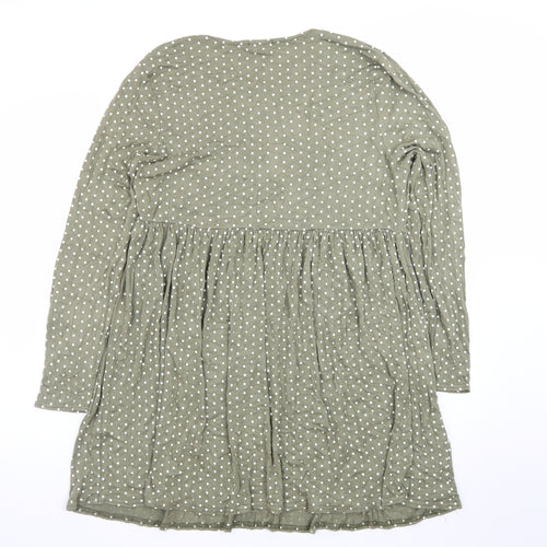 Boohoo Women's Green Polka Dot Long Sleeve Smocked Dress Size 10