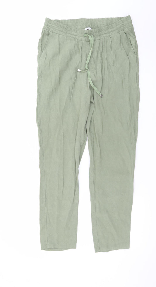 LC Waikiki Women's Green Linen Blend Chino Trousers Size 12