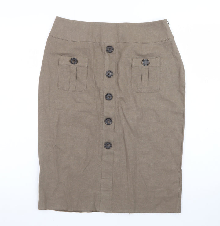 Rosetti Women Brown Linen Blend Button Front Pencil Skirt Size 10