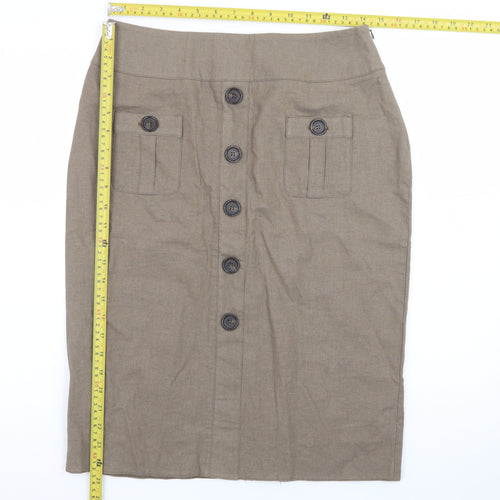 Rosetti Women Brown Linen Blend Button Front Pencil Skirt Size 10