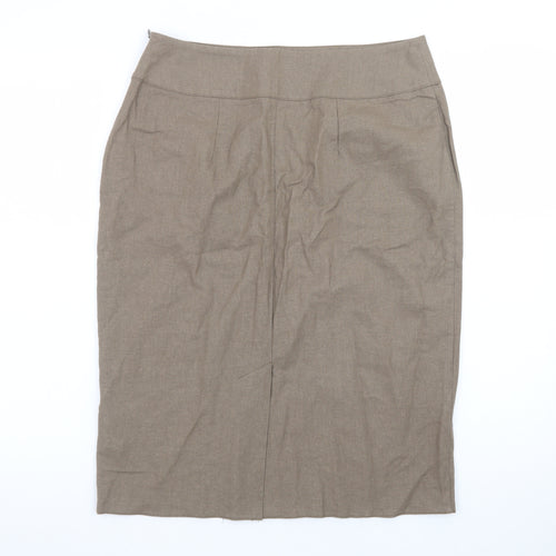 Rosetti Women Brown Linen Blend Button Front Pencil Skirt Size 10