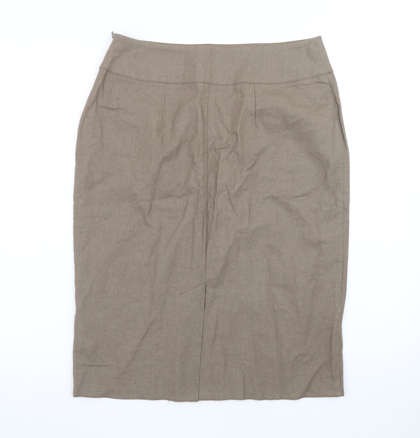 Rosetti Women Brown Linen Blend Button Front Pencil Skirt Size 10