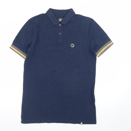 Pretty Green Men's Blue Cotton Short Sleeve Polo Shirt Size S
