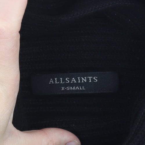 AllSaints Men's Black XS Roll Neck Ribbed Knit Pullover Jumper