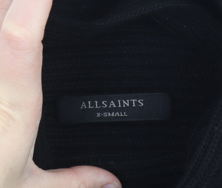 AllSaints Men's Black XS Roll Neck Ribbed Knit Pullover Jumper