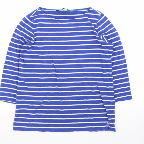 Crew Clothing Company Womens Blue Striped 3/4 Sleeve Cotton T-Shirt Size 14