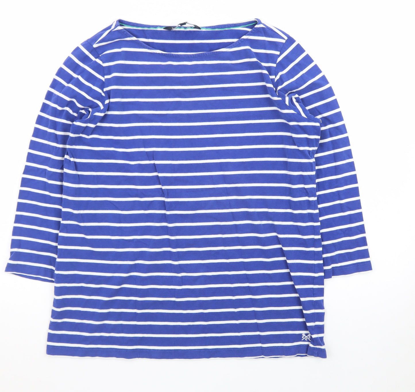 Crew Clothing Company Womens Blue Striped 3/4 Sleeve Cotton T-Shirt Size 14