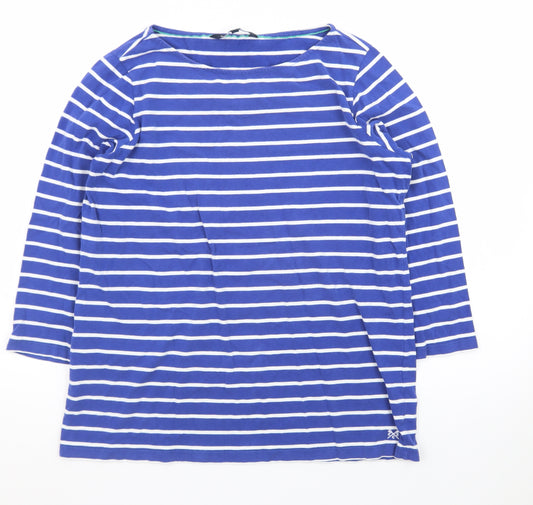 Crew Clothing Company Womens Blue Striped 3/4 Sleeve Cotton T-Shirt Size 14