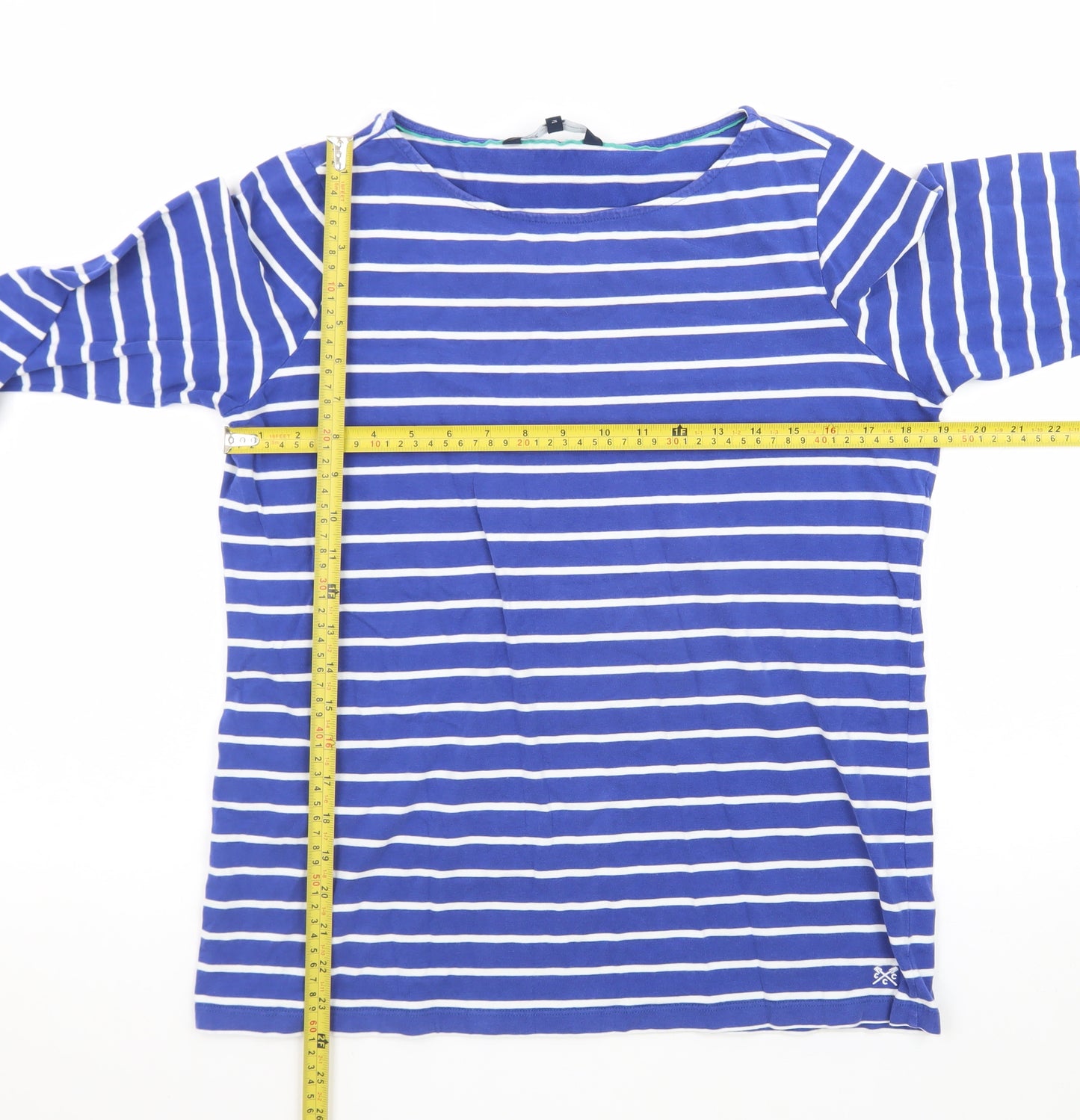 Crew Clothing Company Womens Blue Striped 3/4 Sleeve Cotton T-Shirt Size 14