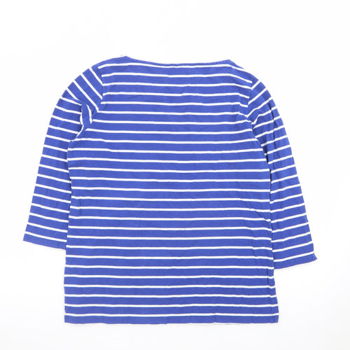 Crew Clothing Company Womens Blue Striped 3/4 Sleeve Cotton T-Shirt Size 14