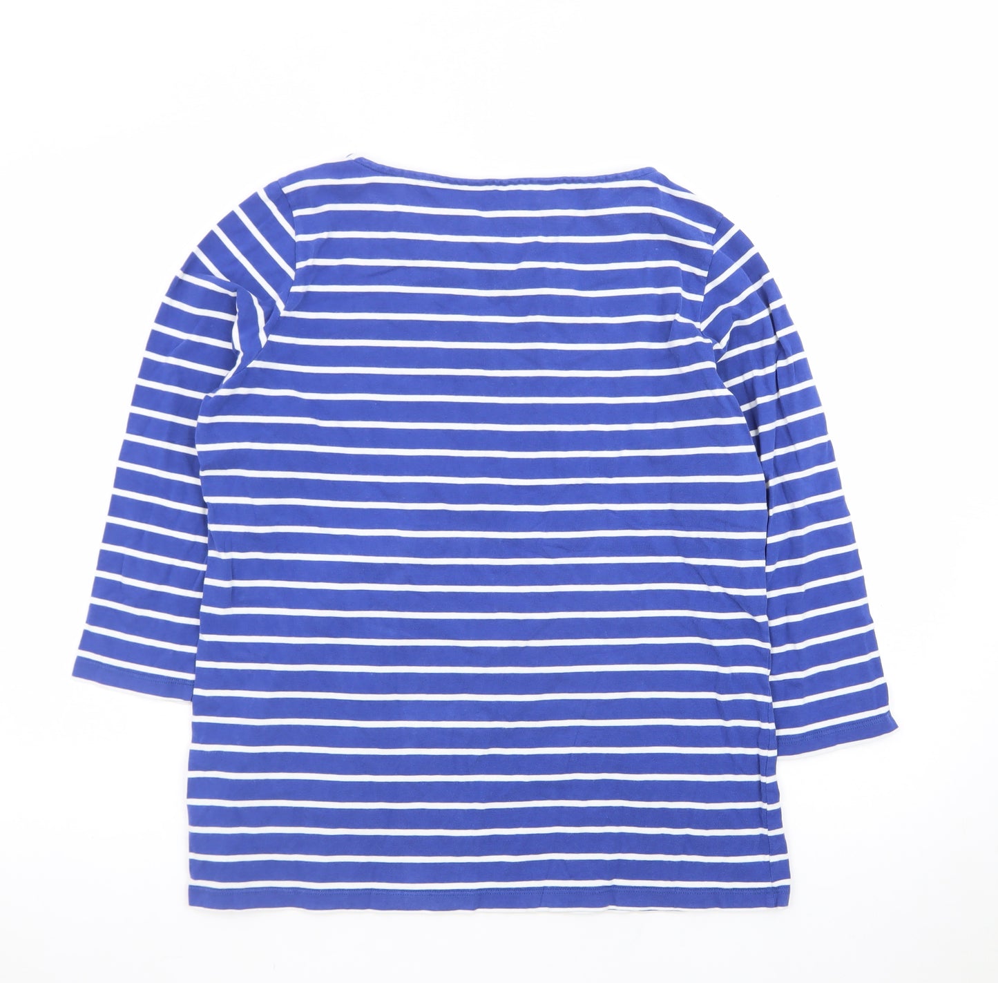 Crew Clothing Company Womens Blue Striped 3/4 Sleeve Cotton T-Shirt Size 14