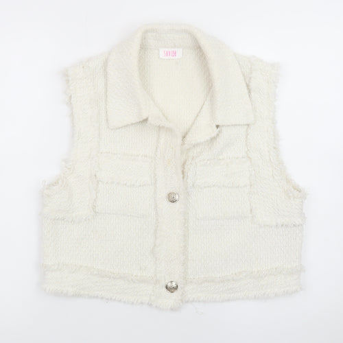 Savida Women Ivory Tweed Button Front Vest Size 14
