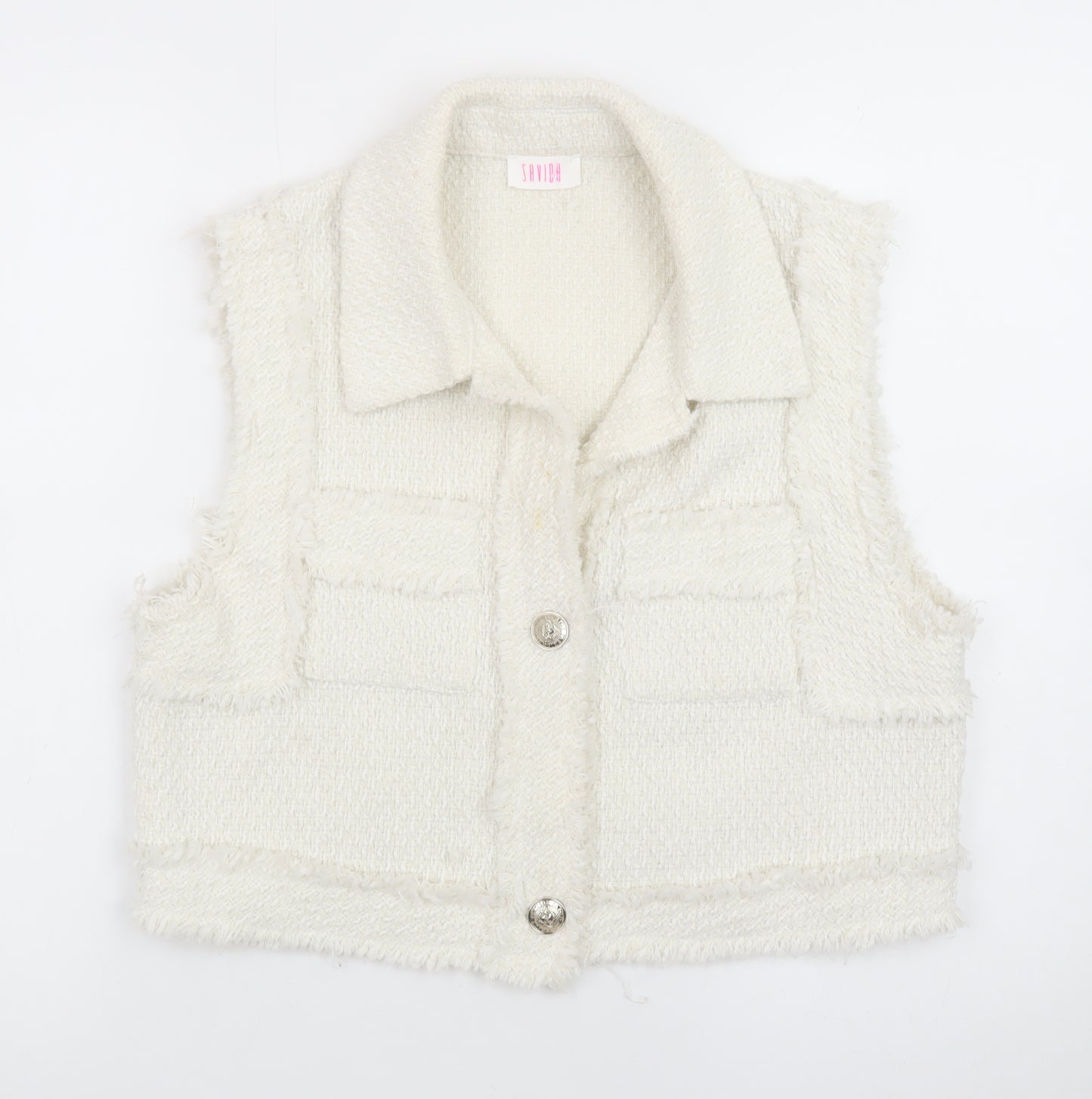 Savida Women Ivory Tweed Button Front Vest Size 14