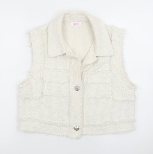 Savida Women Ivory Tweed Button Front Vest Size 14