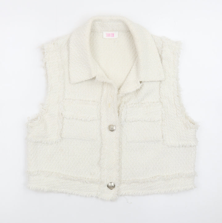 Savida Women Ivory Tweed Button Front Vest Size 14