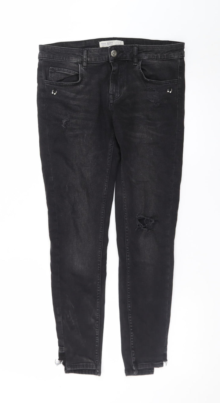 Zara Women Black Skinny Distressed Z1975 Denim Jeans Size 10