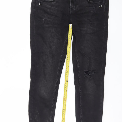 Zara Women Black Skinny Distressed Z1975 Denim Jeans Size 10