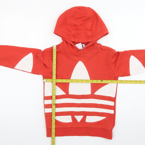 adidas Boys Red Pullover Hoodie 8-9 Years Graphic Logo Cotton Blend