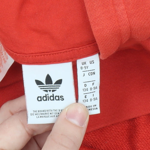 adidas Boys Red Pullover Hoodie 8-9 Years Graphic Logo Cotton Blend