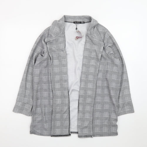Boohoo Women Grey Check Single-Breasted Blazer Jacket Size 22