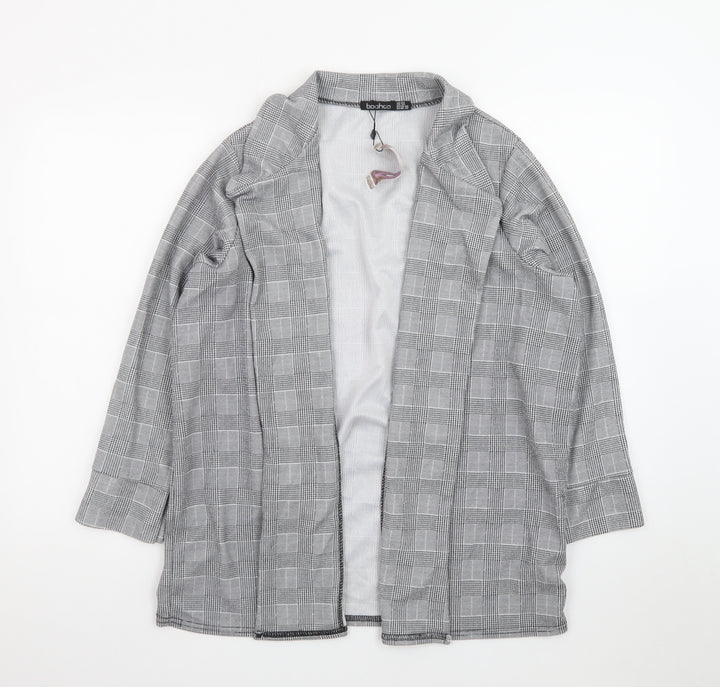 Boohoo Women Grey Check Single-Breasted Blazer Jacket Size 22
