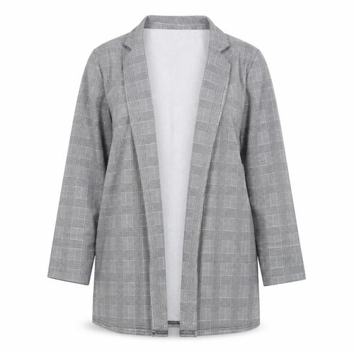 Boohoo Women Grey Check Single-Breasted Blazer Jacket Size 22