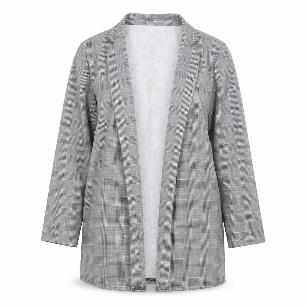 Boohoo Women Grey Check Single-Breasted Blazer Jacket Size 22
