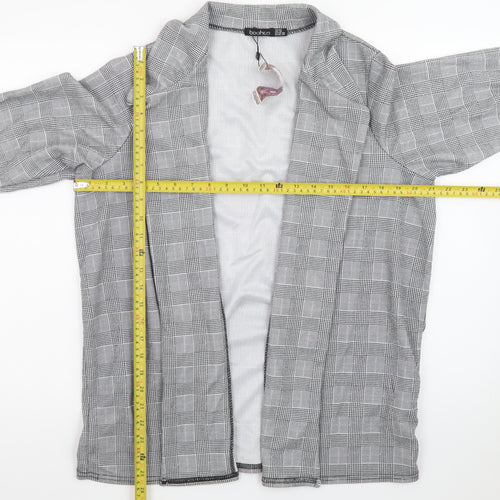 Boohoo Women Grey Check Single-Breasted Blazer Jacket Size 22