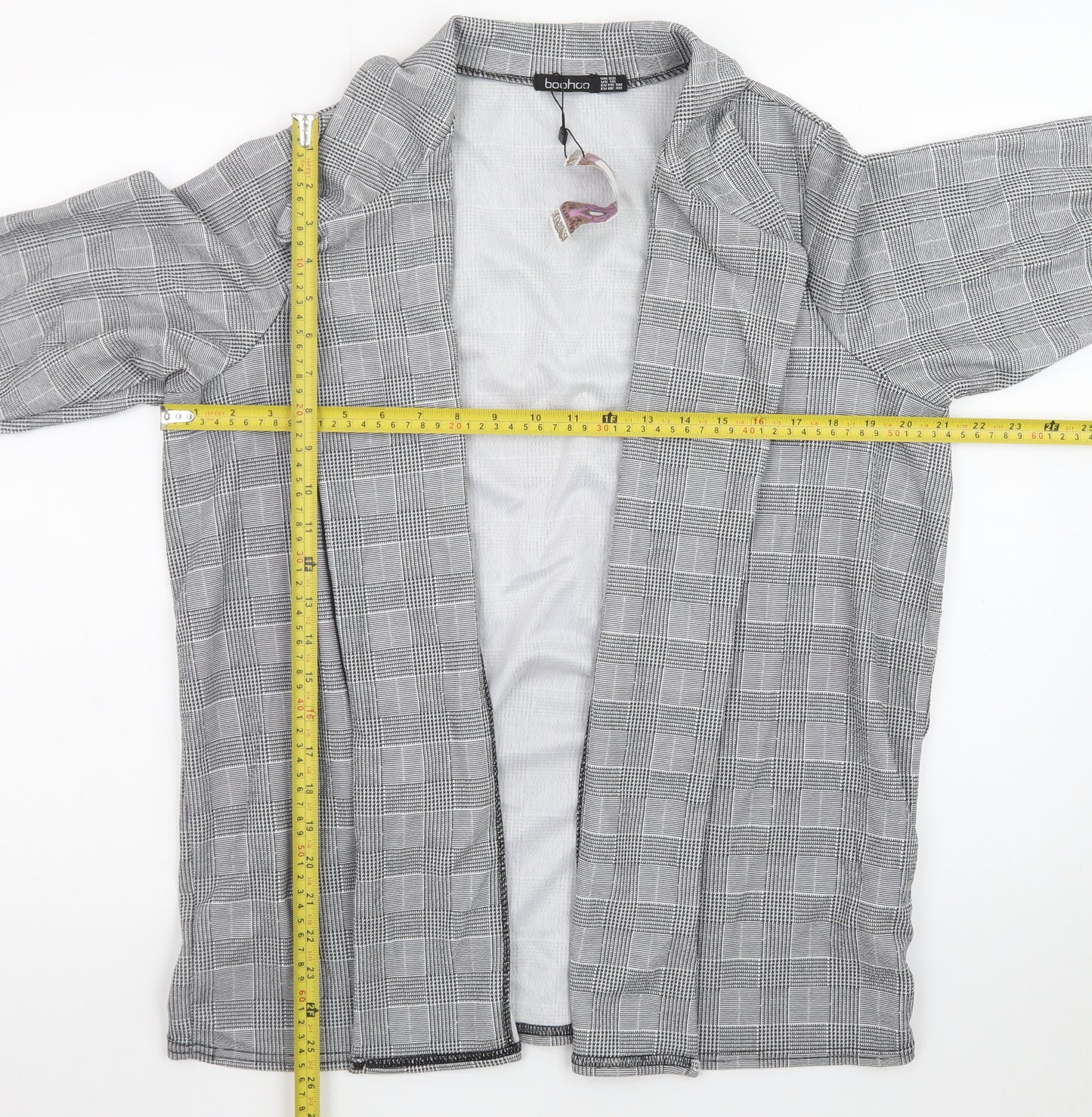 Boohoo Women Grey Check Single-Breasted Blazer Jacket Size 22