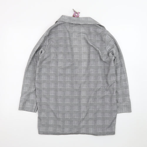 Boohoo Women Grey Check Single-Breasted Blazer Jacket Size 22