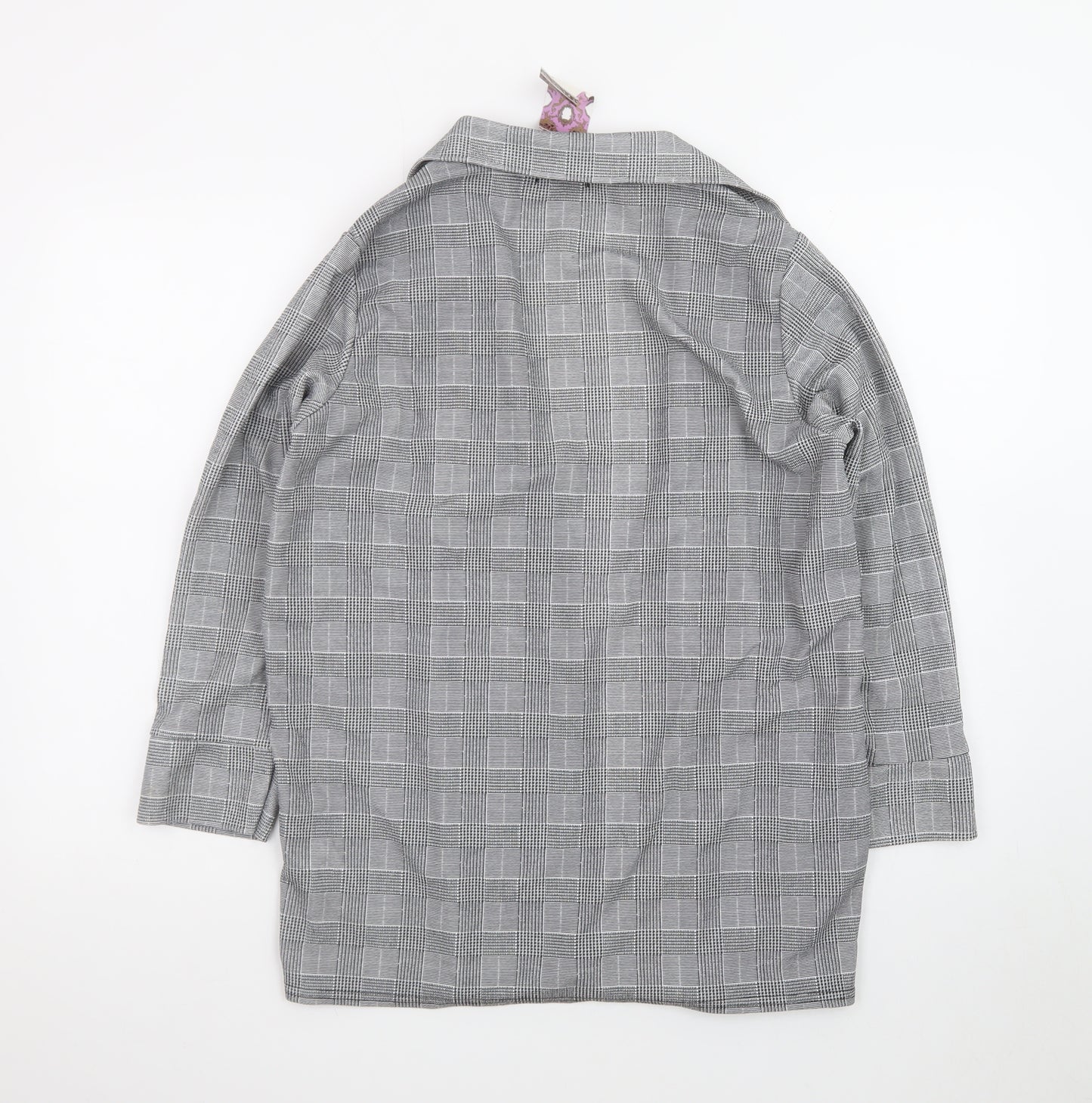 Boohoo Women Grey Check Single-Breasted Blazer Jacket Size 22