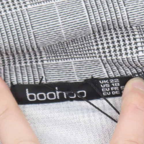 Boohoo Women Grey Check Single-Breasted Blazer Jacket Size 22