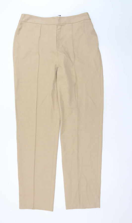 Marks and Spencer Women Beige Straight Leg Trousers Size 14