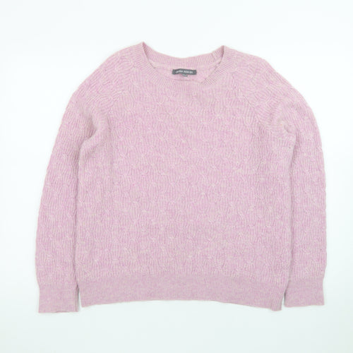 Laura Ashley Women's Pink Cable-Knit Lambswool Blend Jumper Size 14