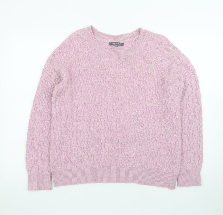 Laura Ashley Women's Pink Cable-Knit Lambswool Blend Jumper Size 14