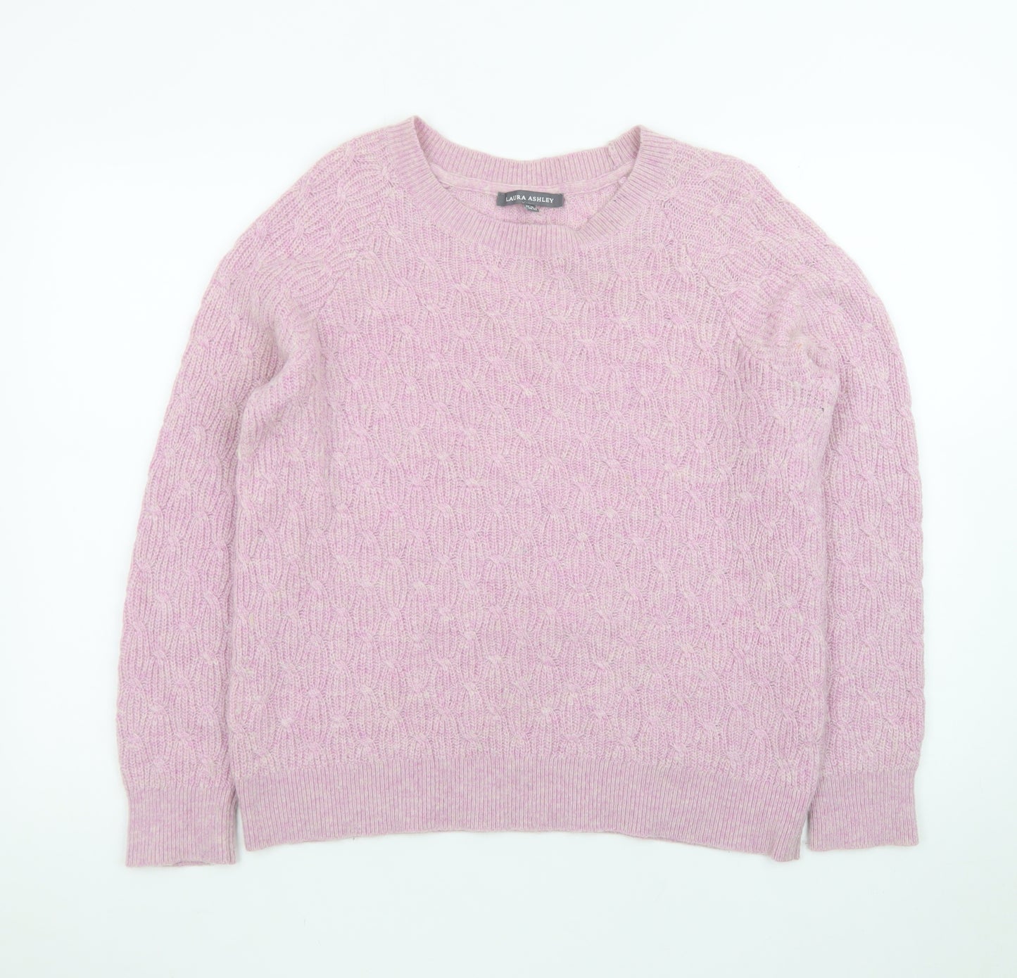 Laura Ashley Women's Pink Cable-Knit Lambswool Blend Jumper Size 14