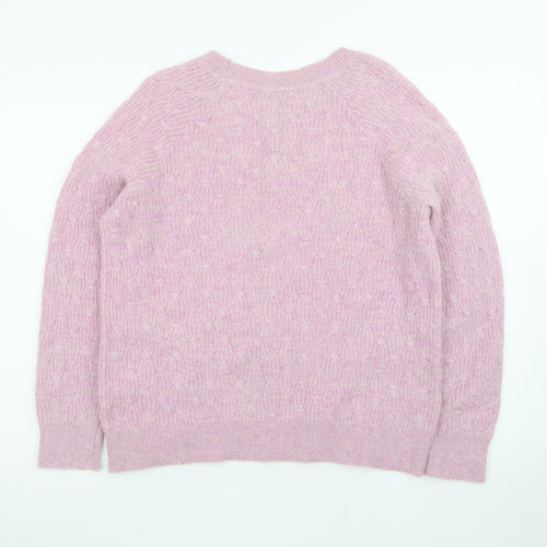 Laura Ashley Women's Pink Cable-Knit Lambswool Blend Jumper Size 14