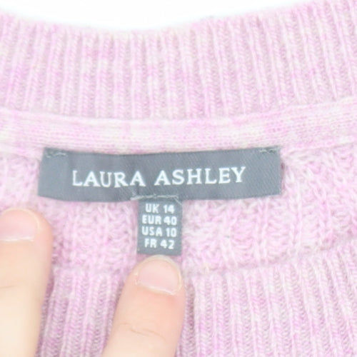 Laura Ashley Women's Pink Cable-Knit Lambswool Blend Jumper Size 14