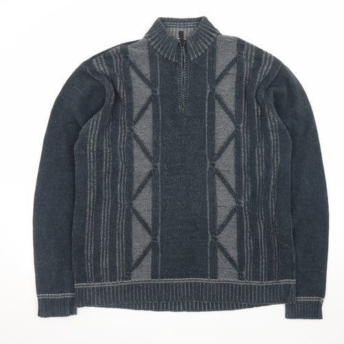 Point Zero Men's Blue XL Cotton 1/4 Zip High Neck Jumper