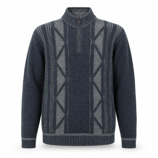 Front view of Point Zero Men's Blue XL Cotton 1/4 Zip High Neck Jumper