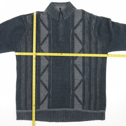 Point Zero Men's Blue XL Cotton 1/4 Zip High Neck Jumper