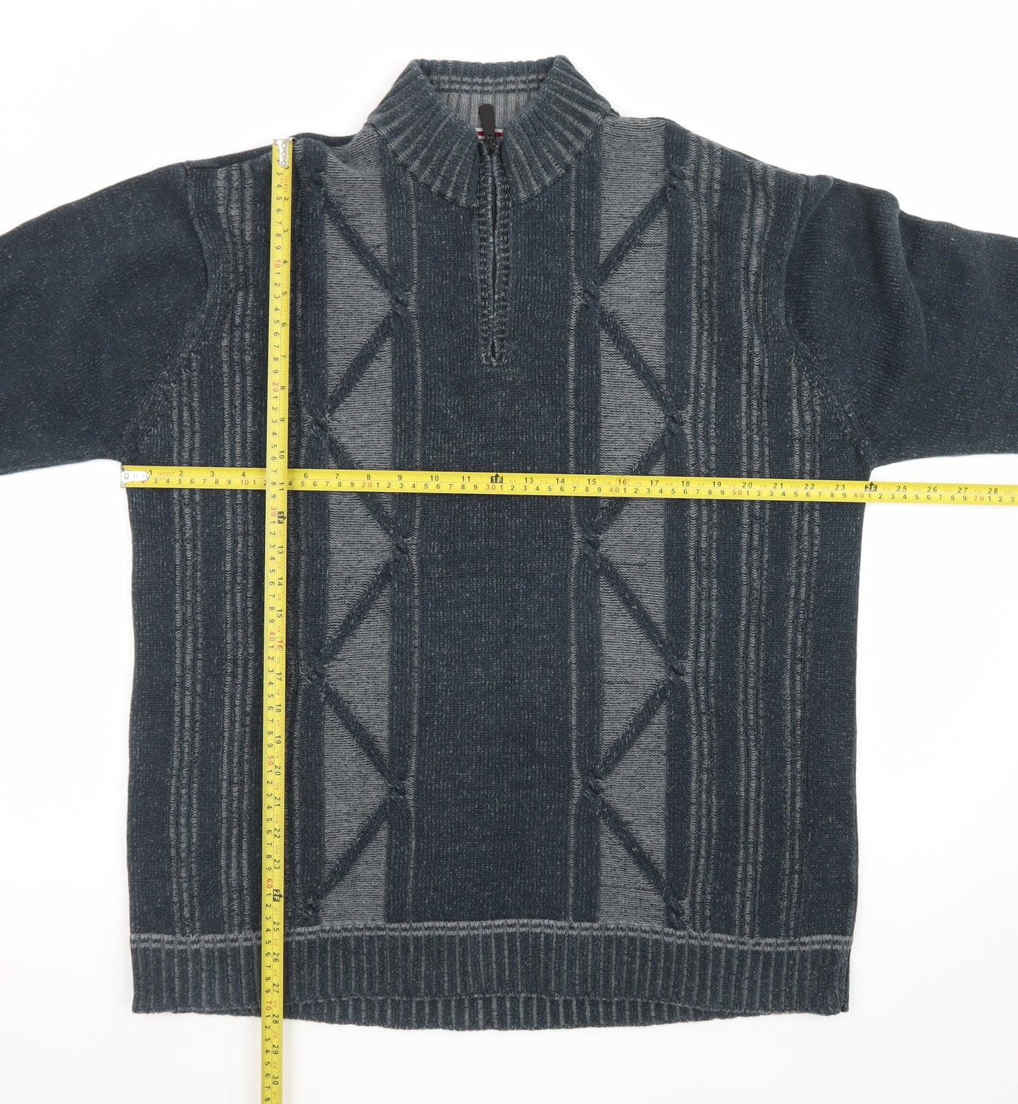 Point Zero Men's Blue XL Cotton 1/4 Zip High Neck Jumper