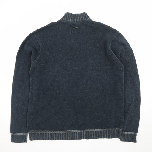 Point Zero Men's Blue XL Cotton 1/4 Zip High Neck Jumper
